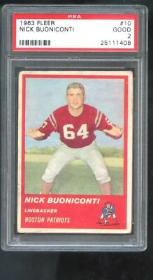 1963 Fleer #10 Nick Buoniconti ROOKIE RC PSA 2 Graded Football Card Patriots - Image 1 of 2
