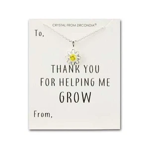 Thank You For Helping Me Grow Daisy Necklace Created with Zircondia® Crystals - Picture 1 of 9