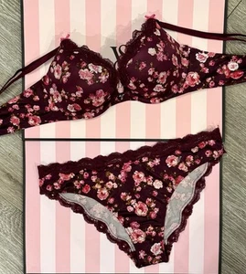 Victoria's Secret Dream Angels Floral Push Up Bra&Cheekini Panty Set 36B/L NWT - Picture 1 of 2