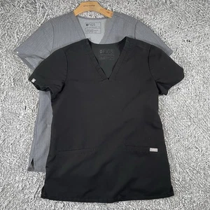 Figs Scrub Top Bundle Of Two Size XS Black Gray Medical Nurse Utility Workwear - Picture 1 of 3