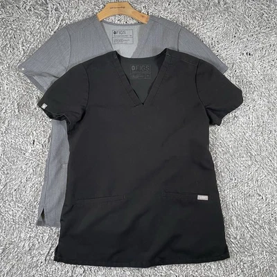 Figs Scrub Top Bundle Of Two Size XS Black Gray Medical Nurse Utility Workwear - Image 1 of 3