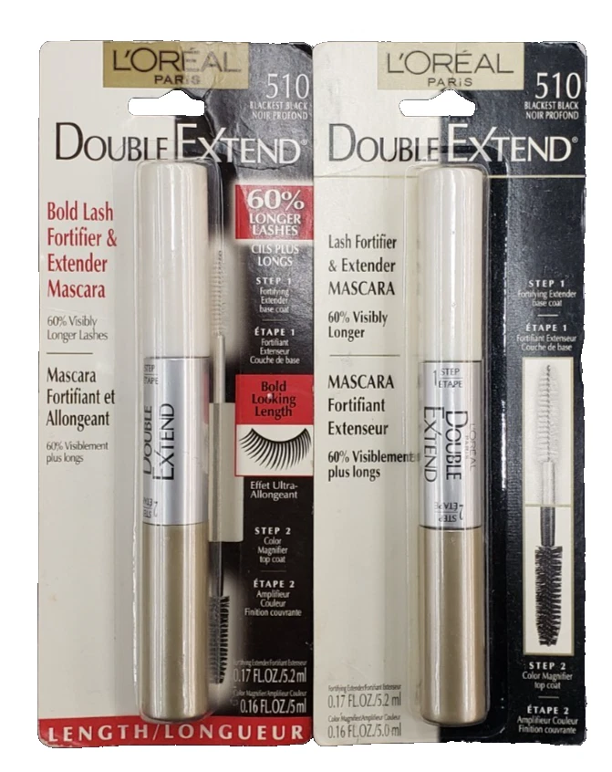 1 EA L'Oréal Double Extend Mas LASH FORTIFIEREXTENDER 2 STEP 510 BLACKEST BLACK - Image 1 of 1