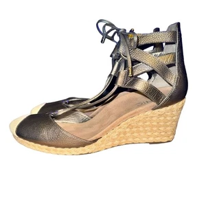 Vionic Calypso Espadrille Wedge Sandals Women's 8 Silver Leather Ankle Strap - Picture 1 of 8
