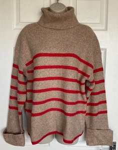 NUEVO M&S Damas Cappuccino Rayas Cuello Redondo Jersey Tallas M y XL - Imagen 1 de 2