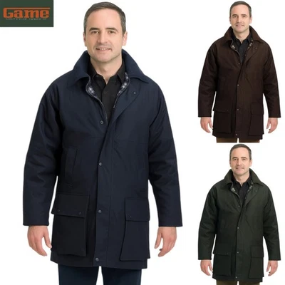 Game Mens Quilted Wax Cotton Jacket Detachable Hooded Tartan Padded Outdoor Coat - Image 1 of 4