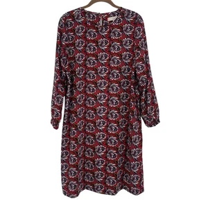 LOFT Size M Red Floral Long Sleeve Dress Lightweight Chiffon Satin - Picture 1 of 11