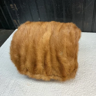 VINTAGE 1940s MINK FUR MUFF HAND WARMER-SATIN LINED 8” 9” PURSE CHANGE HOLDER - Image 1 of 4