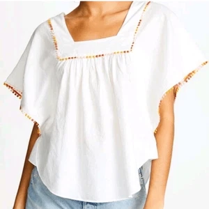 Madewell 2X Pompom Butterfly Top White Blouse With Orange Pink Yellow Trim - Picture 1 of 9