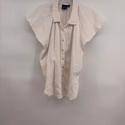 GAP Womens Button Up Top Size S Short Sleeve Gauze Metallic Casual Blouse - Изображение 1 из 4