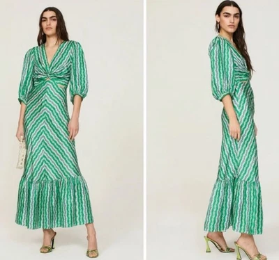 Sandro Agnetta Satin Floral Stripe Keyhole Maxi Dress Size 40/L *Flawed - Image 1 of 4