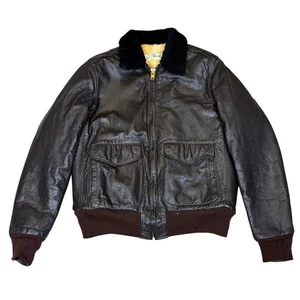 Vintage 60s LL Bean Goatskin Leather Lambswool G-1 Flight Bomber Jacket L - Picture 1 of 13