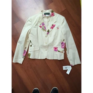 Harvé Benard Women's Beige Floral Embroidered Blazer Size 16 garden party career - Picture 1 of 6
