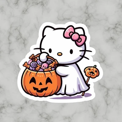 Kitty Cat, Kawaii Cute Fun Halloween Hello Adorable Glossy Vinyl sticker, Decal - Image 1 of 2