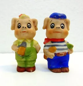Juego de Cerámica de 2 Cerdos Estatuilla Francesa con Pan y Alemana con Cerveza - Imagen 1 de 6