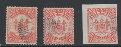 Estampillas de Borneo del Norte 1886-1888 $1 escarlata SG36;47;47a usadas + CTO CV £46 Foto 1 de 4