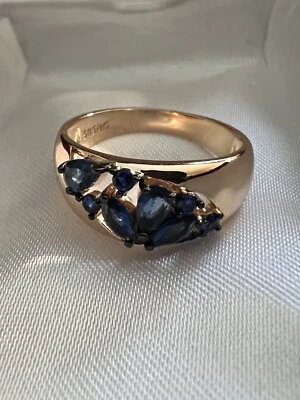 Nuevo anillo de zafiro natural enchapado en oro rosa 585 de 14k para mujer talla 8 Foto 1 de 2