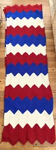 Red White Blue Patriotic Afghan Blanket Crochet Handmade Vintage Throw 70”x50” - Picture 1 of 11