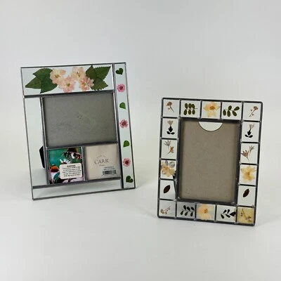 (2) Picture Frames 3.5x5  Collage Pressed Flower Leaded Glass Cottage - Image 1 of 4