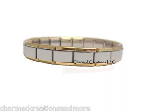 9mm Italian Charm Starter Bracelet Gold Trim Shiny Center Stainless Steel - Picture 1 of 2
