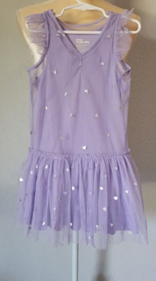Epic Threads Tulle Tank Dress Girls Size 5 Sleeveless Light Purple silver Hearts - Image 1 of 4