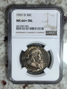 1957-D NGC MS66+FBL Franklin Half Dollar 50C, PCGS $500 - Picture 1 of 8