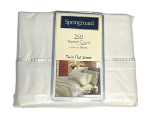 Springmaid Twin Flat Sheet 250 Thread Count Ivory New Sealed - Picture 1 of 9