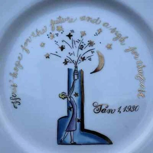 VINTAGE NEW YEARS PLATE BY ROSEANNA MADE IN ITALY 8” JANUARY 1ST 1930 - Picture 1 of 5