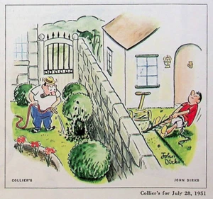 Cartoonist John Dirks Comic Panel Print 1951 Neighbor Working on Their Lawns - Picture 1 of 2