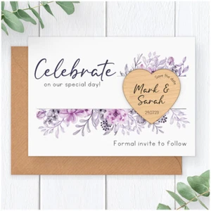 Save The Date Cards Personalised Purple Floral Botanical Spring Summer Wedding - Picture 1 of 7