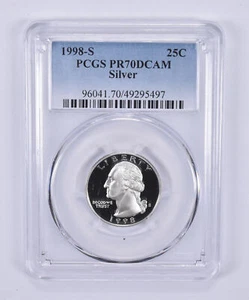 1998-S Washington Quarter Silver PR70 DCAM PCGS Blue Label - Picture 1 of 5