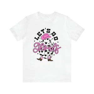 Women's Let's Go Ghouls Ghost Cow Print Western Halloween Shirt White Large - Picture 1 of 9