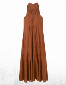 Ex ME+EM Women’s Cotton Voile Halterneck Full-Length Dress in Brown RRP £195 - Picture 1 of 10