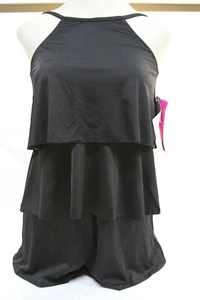 Fit 4 U Hi-Neck Double Tiered Romper Swimsuit BLACK RTL$74 NWT - Picture 1 of 11
