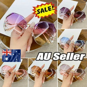 Women Rimless Diamond Sunglasses UV400 Rhinestone Sun Glasses Square Eyeglasses - Picture 1 of 19
