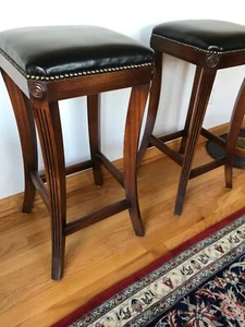 Bevan Funnell Bar Stools A Pair w/Mahogany Frame and Black Seat - Picture 1 of 5