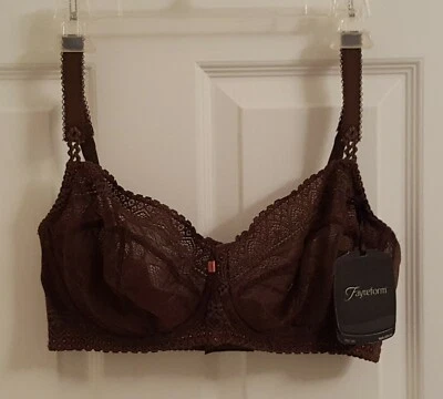 NUEVO - Sujetador balconette con aros de encaje figurativo Fayreform, 36E (marrón castaño) Foto 1 de 4