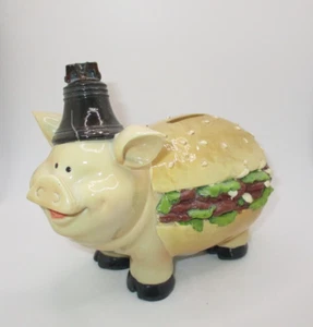 Banco de monedas de cerámica Pig Tales Piggy Philly Cheesesteak Filadelfia por Giftcraft - Imagen 1 de 5