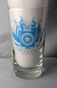 Vaso de bebida vintage Rice Hotel Houston Texas Libbey azul transparente - Imagen 1 de 8