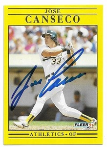 JOSE CANSECO Autographed Signed 1991 Fleer Baseball card #5 Oakland A's COA