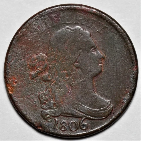 1806 Draped Bust Half Cent - Large 6/Stems - Rotated Die - 1/2c Penny Coin - L36 Cover