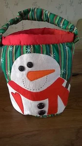 Fabric SNOWMAN Pail Christmas Winter Teacher Gift Hot Chocolate Marshmallows NEW - Picture 1 of 7
