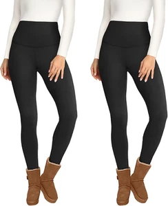 2 Pack Fleece Lined High Waisted Leggings for Women - Warm Winter Pants Tummy Co - Picture 1 of 4