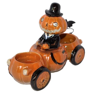 2011 Yankee Candle Pumpkin People Man Driving Car Double Tealight Holder - Picture 1 of 7