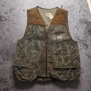 Vintage 1980s Carhartt Mossy Oak Camo Hunting Vest MADE IN USA Canvas medium - Picture 1 of 8