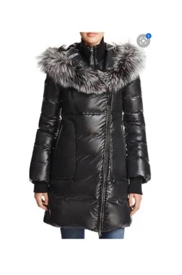 Chaqueta de plumón Mackage Adali talla XS negra/plateada de piel de zorro Lizette abrigo largo para mujer” Foto 1 de 4