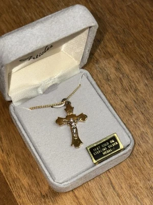 18k позолоченный Иисус подвеска 17 в 18 K золото покрытием цепочка ожерелье с коробкой и картой - Изображение 1 из 4