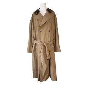 London Fog Men's Double Breasted Double Collar Trench Raincoat 46R Tan Retro NWT - Picture 1 of 13