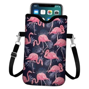 Neoprene Cell Phone Sleeve Pouch Case Bag with Crossbody Flamingo-Phone Sleeve - Picture 1 of 7