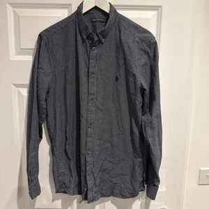 French Connection Mens Navy Checked Long Sleeve Button Up Shirt Size Large - Picture 1 of 4