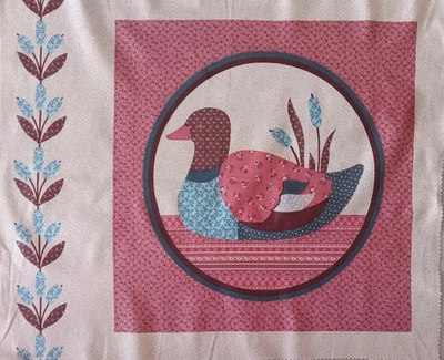 Vintage~"Calico Duck Pillow"~Blues/Mauve/Brown~Cotton Fabric Panel~14"x14.75"  - Image 1 of 4